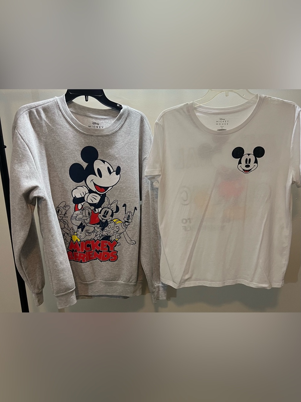 Disney Mickey & Friends Womens Grey Pullover Sweatshirt and  White Tshirt